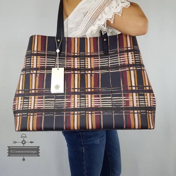 Tory Burch Kerrington Square Plaid Philly Tote Bag - Picture 4 of 8
